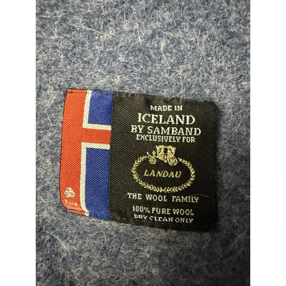 Samband Landau Wool Throw Blanket Plaid Blue Grey Made in Iceland OS
